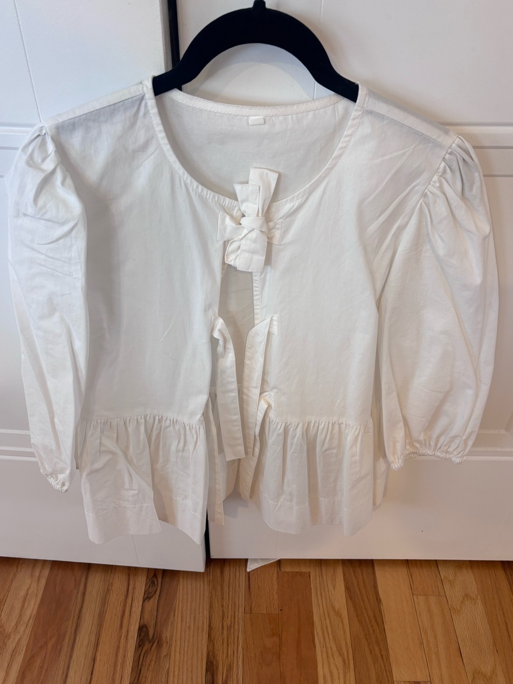 White Peplum Tie-Front Top